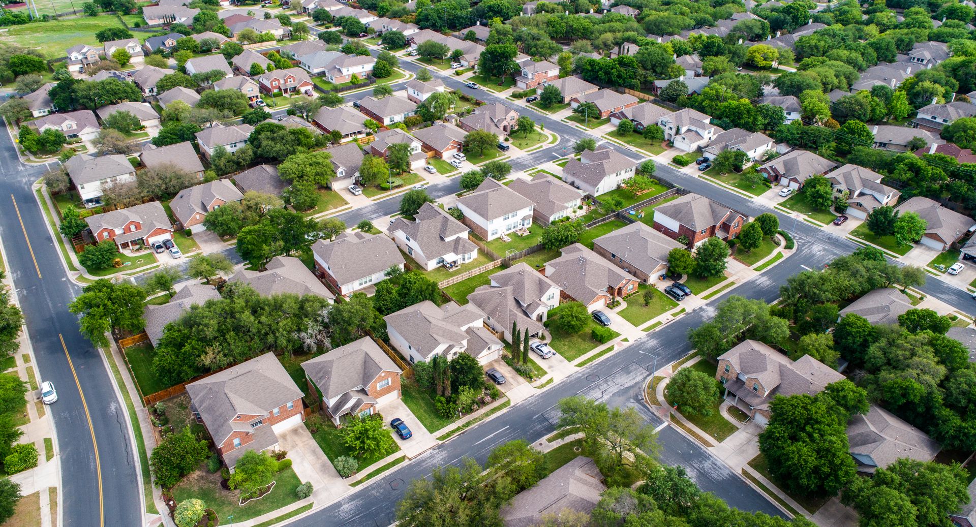 Aerial view of a Raleigh, North Carolina neighborhood — homes we buy for cash across the Triangle